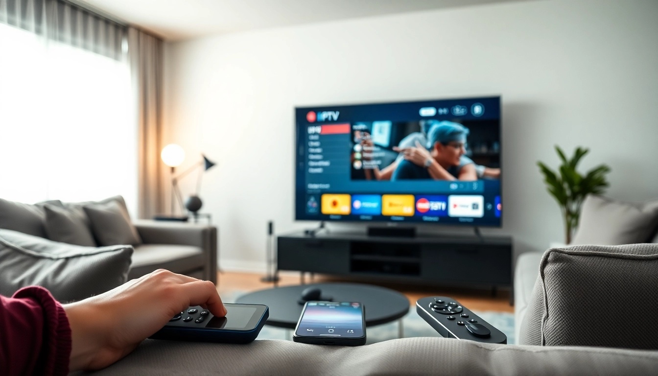 Engaging display of iron IPTV services on a sleek television in a modern setting.