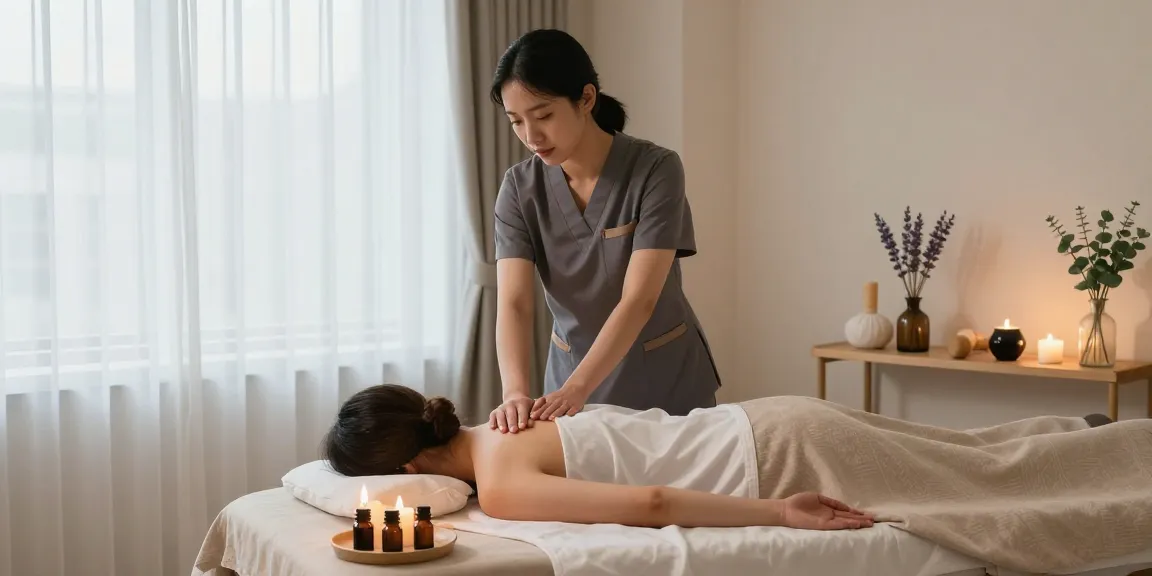Relaxing 서울출장마사지 session with a professional therapist in a cozy home setting