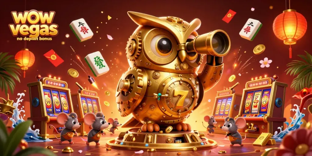 Engage with the wow vegas no deposit bonus and discover a vibrant 3D casino scene filled with gold coins and game excitement.