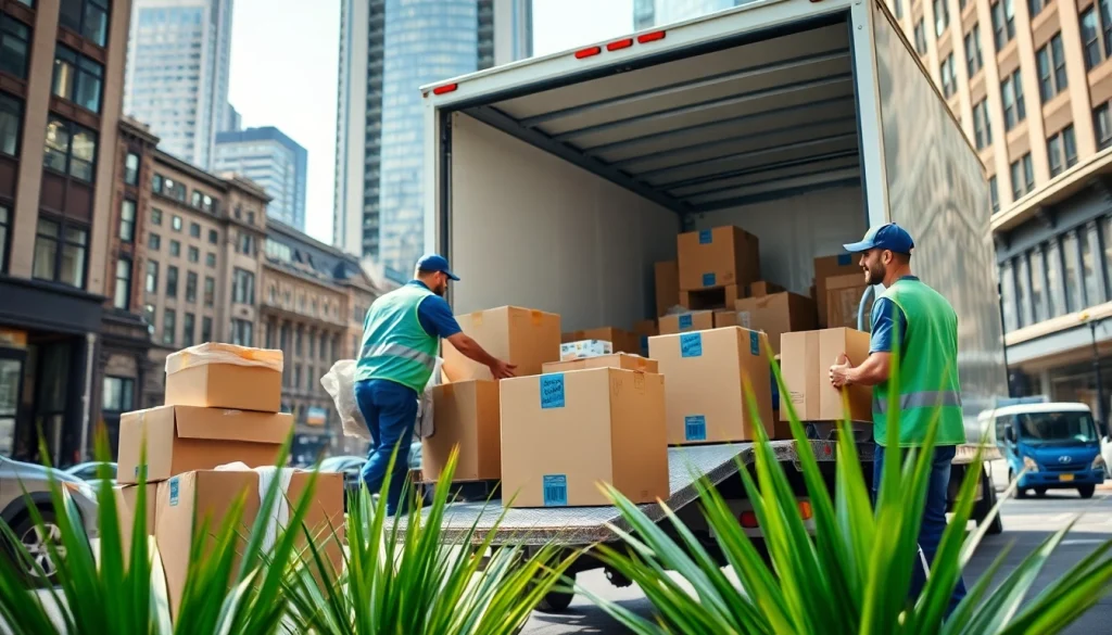 Toronto movers expertly loading furniture into a truck during a busy day in the city.