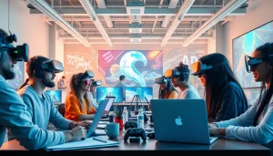 Engaged creators exploring the theme of Freedom X in a vibrant virtual game development setting.