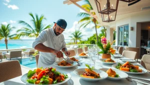 Sint Maarten private chef showcasing vibrant dishes in a luxurious villa setting.