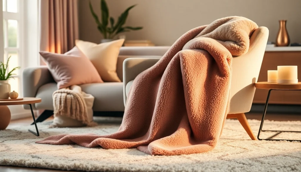 Fleece stof elegant gepresenteerd in een gezellige woonkamer met decoratieve accenten.