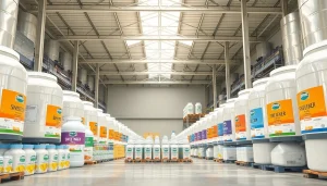 Engaging sweetener supplier logistics facility with vibrant containers and organized layout.