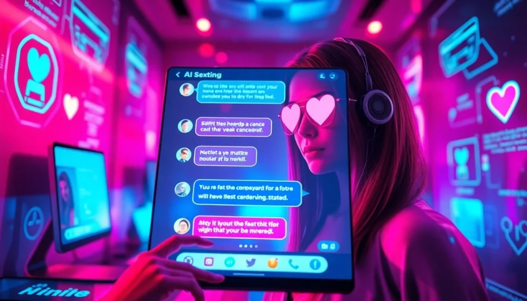 AI sexting chat interface illustrating playful interactions with vibrant colors.