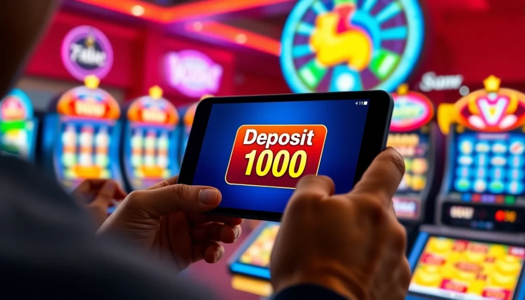 Menampilkan situs deposit 1000 dengan antarmuka permainan slot online yang menarik.