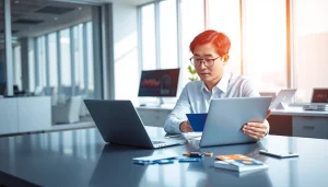 현대적인 사무실에서 상품권신용카드를 활용해 금융 차트를 분석하는 전문가.