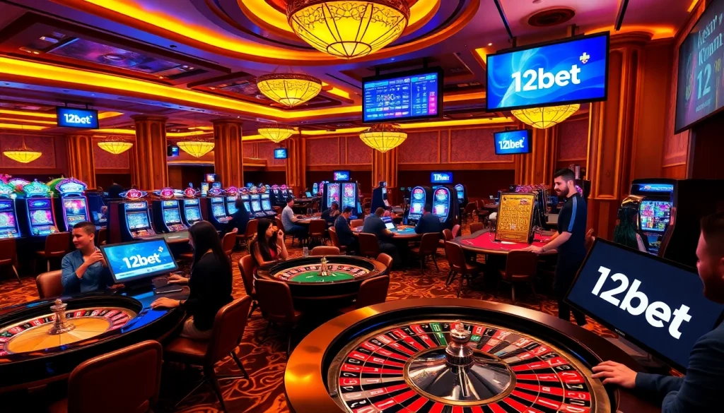 Engage with top betting action at 12bet's vibrant casino floor featuring games and players.