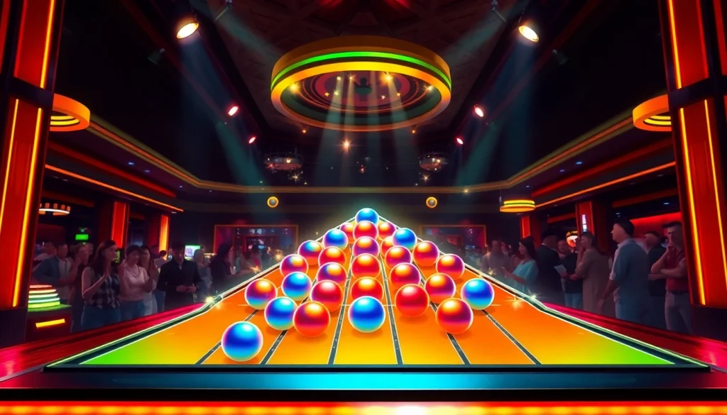 Berhasil memenangkan permainan plink slot dengan bola berwarna cerah di atas papan.