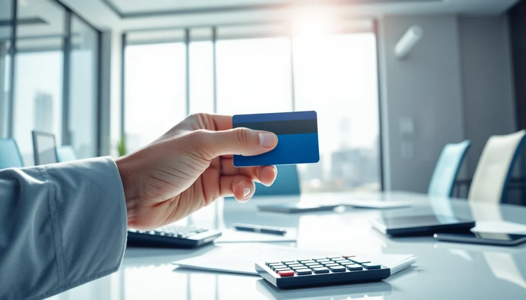 카드깡을 통해 현금을 교환하는 손과 신뢰할 수 있는 사무실 배경을 제공합니다.