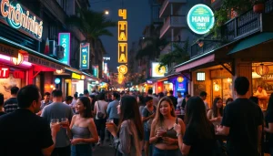 Hanoi nightlife culture (하노이밤문화) with vibrant streets and lively crowds