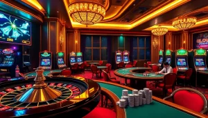 Exciting gameplay action at THABET VEGAS, showcasing roulette, poker, and vibrant slot machines.