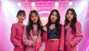 Dynamic portrait showcasing blackpink members with vibrant colors and stylish elements.