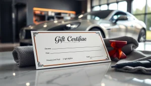 Present car detailing gift certificate showcasing premium detailing service for gift-giving.