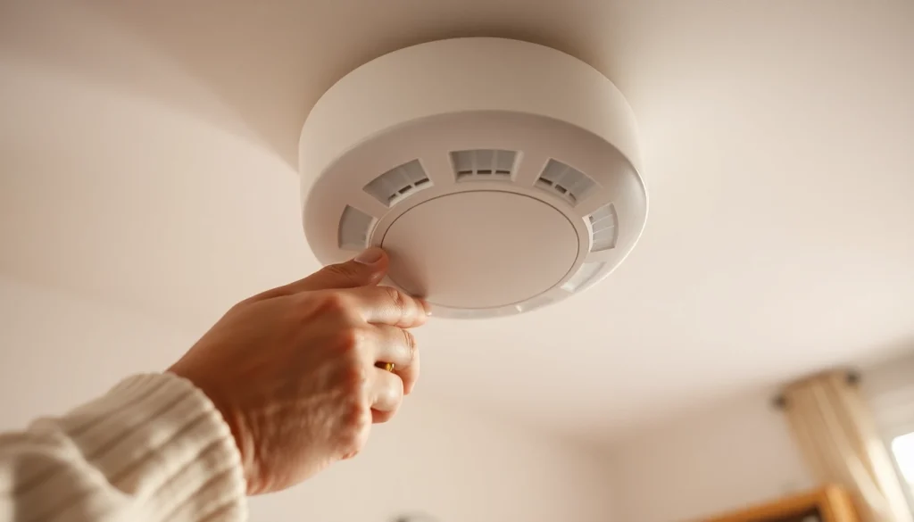 Installing a smoke detector battery into a modern smoke detector for enhanced safety.
