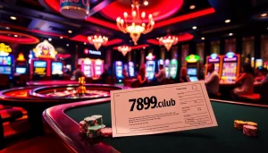 A thrilling gambling scene at 789club featuring casino tables, roulette, and slot machines.
