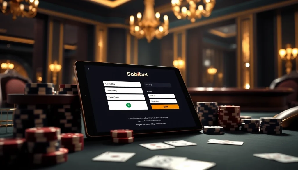 Experience thrilling sbobet login moments at a luxurious casino with poker and betting visuals.