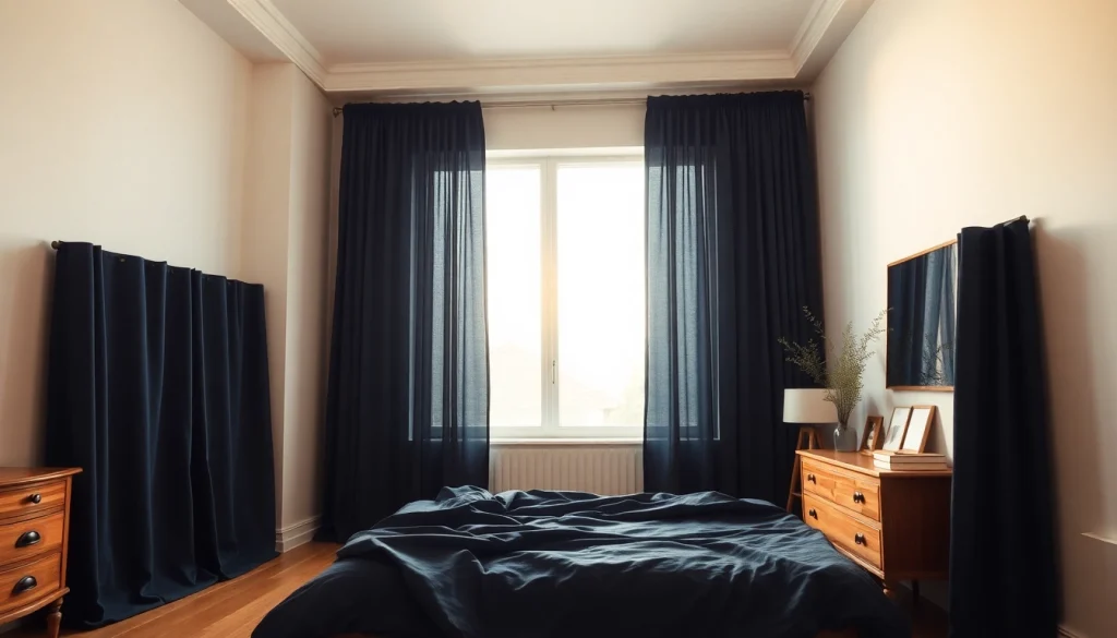 Verduisterende gordijnen in een sfeervolle slaapkamer met natuurlijke lichtinval en luxe uitstraling.