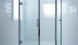 View of a stylish shower screen door presenting modern elegance and clarity in a chic bathroom.