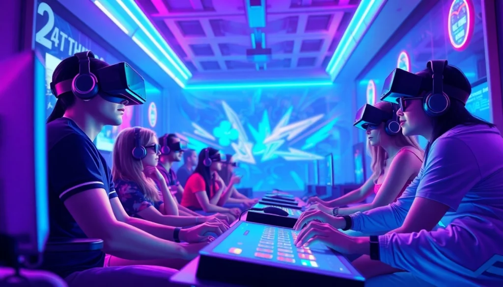 Exciting interactive scene showcasing sex games ai with diverse characters and high-tech gaming interfaces.