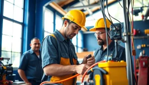 Electrician apprenticeship Hawaii with an apprentice installing wiring in a vibrant workshop.