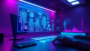 Explore free NSFW AI features in a futuristic digital interface with vibrant colors.