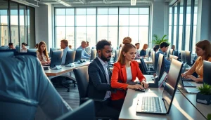 Enhance productivity at a typing center with dedicated professionals in action.