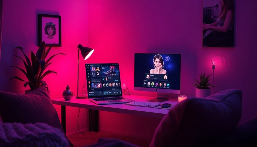 Engaging NSFW character AI chat room with cozy ambiance and modern tech.