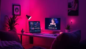 Engaging NSFW character AI chat room with cozy ambiance and modern tech.