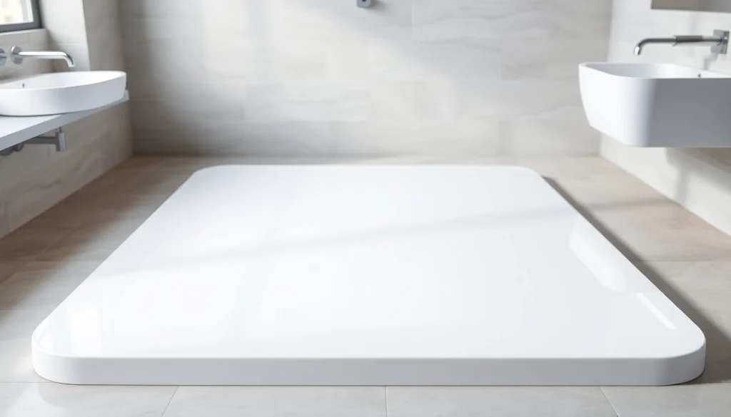 Showcase of a stylish shower base in a contemporary bathroom setting emphasizing modern design.