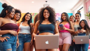 Search OnlyFans by body type with diverse creators showcasing body positivity in a vibrant social media setting.