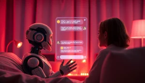 Engaging AI sex chat interface in a cozy setting, inviting interaction.