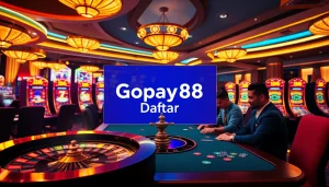 Engage in thrilling gameplay with Gopay88 Daftar at a luxurious casino featuring vibrant slot machines.