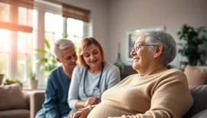 Caregivers assisting seniors in a friendly environment, highlighting austin senior home care.