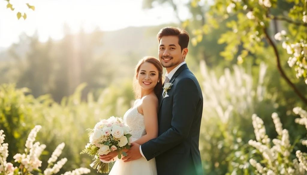 Experience light & airy photography with a couple embracing in a natural, sunlit garden.