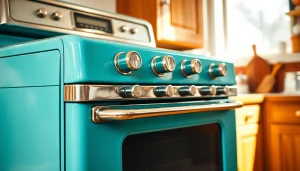 View of a vibrant Retro Oven in a cozy kitchen, showcasing its charming design and colors.
