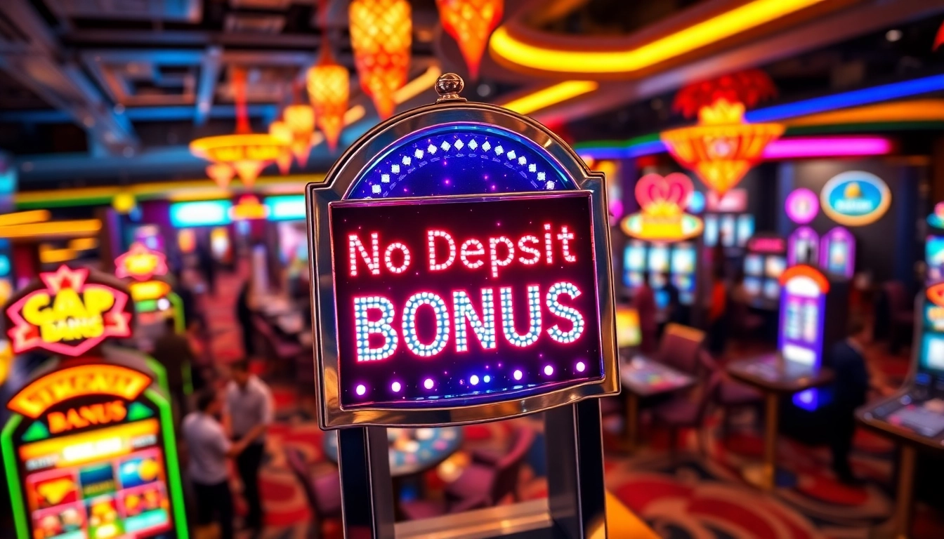 Erlebe den casino bonus ohne einzahlung neu an einem glitzernden Spielautomaten in einem lebhaften Casino.