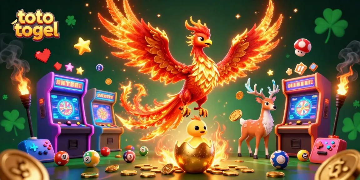 Berinteraksi dengan toto togel dalam adegan penuh warna yang menampilkan makhluk legendaris, elemen arcade, dan kegembiraan lotere.
