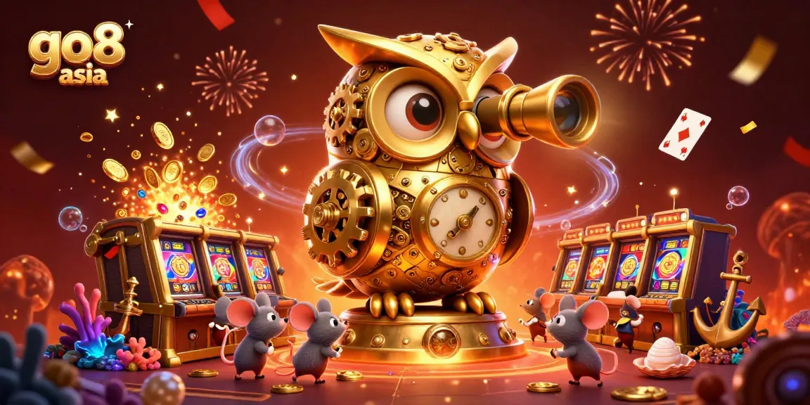 Experience exciting gameplay with go8 asia, highlighted by a golden owl and vibrant casino elements.