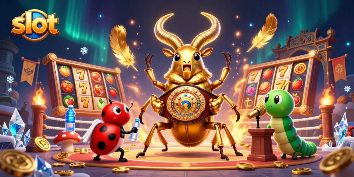 Spin to win with vibrant slot reels in an engaging 3D illustration featuring a golden stag beetle.