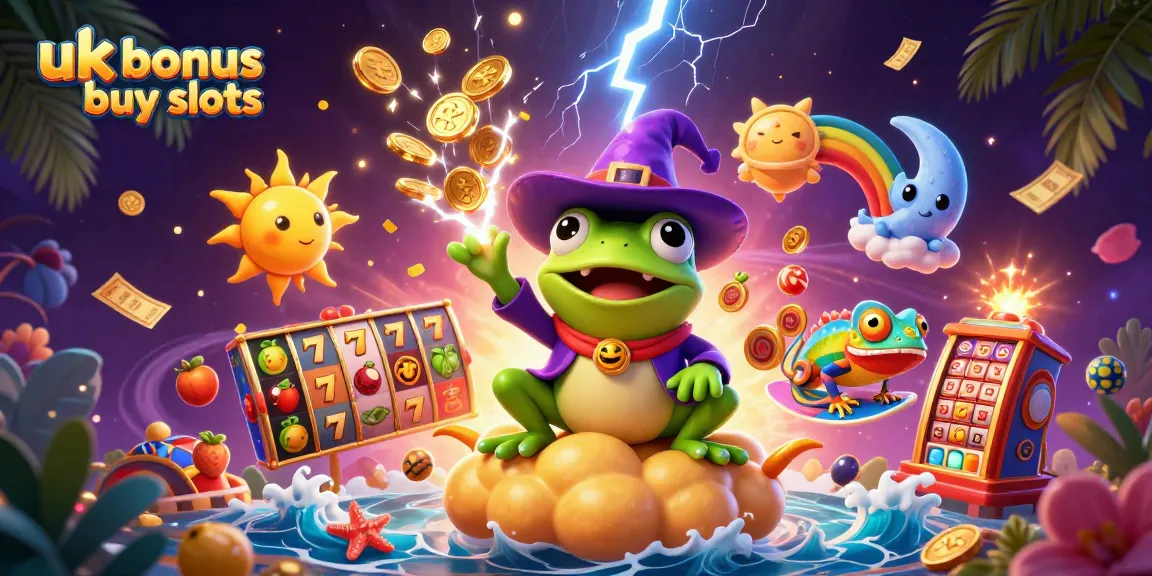 Engage with uk bonus buy slots in a vibrant illustration showcasing dynamic casino elements and characters.
