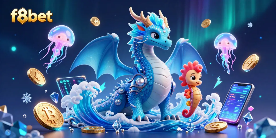Spin to win with f8bet: 3D depiction of online casino excitement featuring a dragon and seahorse knight.