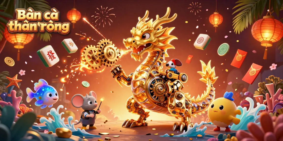 Bắn cá thần rồng game scene featuring a golden dragon and underwater elements in a vibrant casino environment.