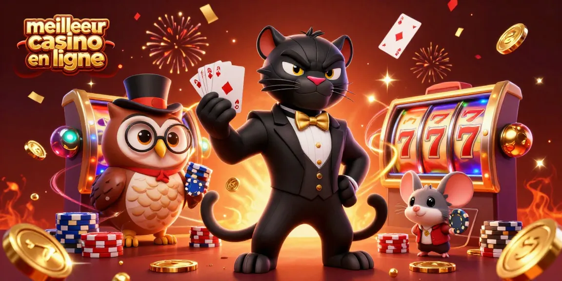 Jouez au meilleur casino en ligne avec des machines à sous et des jeux animés dans une scène festive.