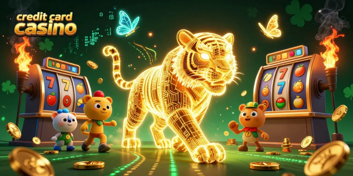 Experience the thrill at a credit card casino with dynamic elements and vibrant characters.