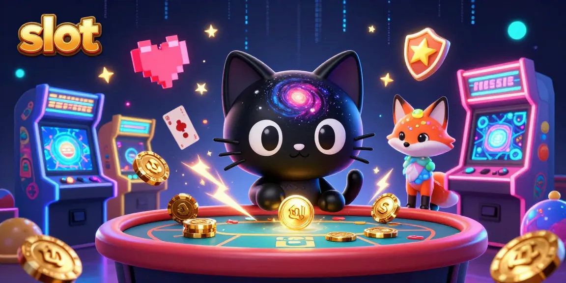 Memainkan slot dengan kucing hitam lubang hitam di meja kasino luar angkasa.