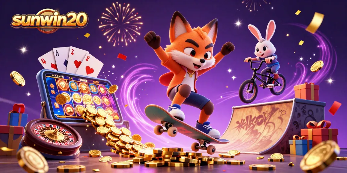 Experience vibrant casino fun with the sunwin20 3D illustration of exciting game elements and characters.