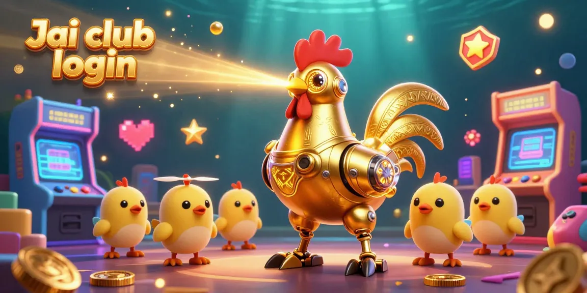 Engage in thrilling gameplay with Jai club login featuring a golden rooster robot and arcade elements.