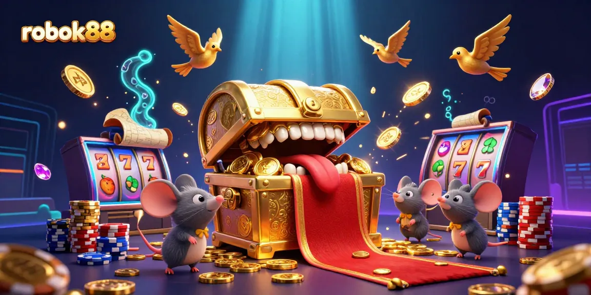 Engage with rokok88's thrilling slot machine reels and rich treasure themes in this vibrant casino scene.