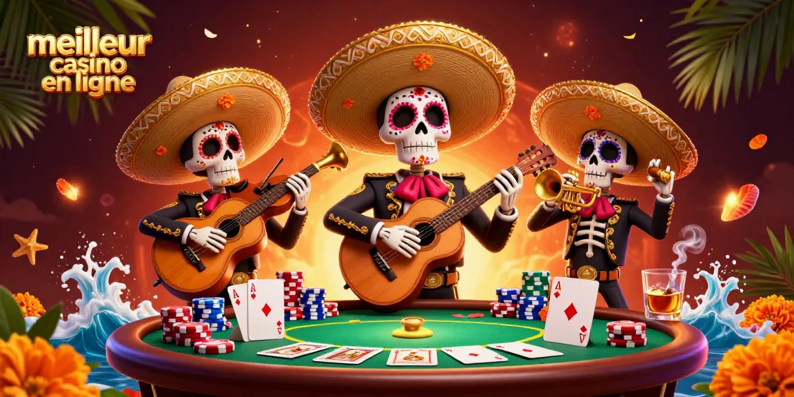 Jouer au meilleur casino en ligne avec une bande de mariachis squelettes colorés.